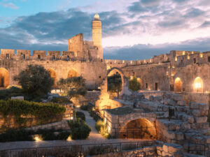 Tower,Of,David,Jerusalem,Illuminated,At,Blue,Hour,Evening